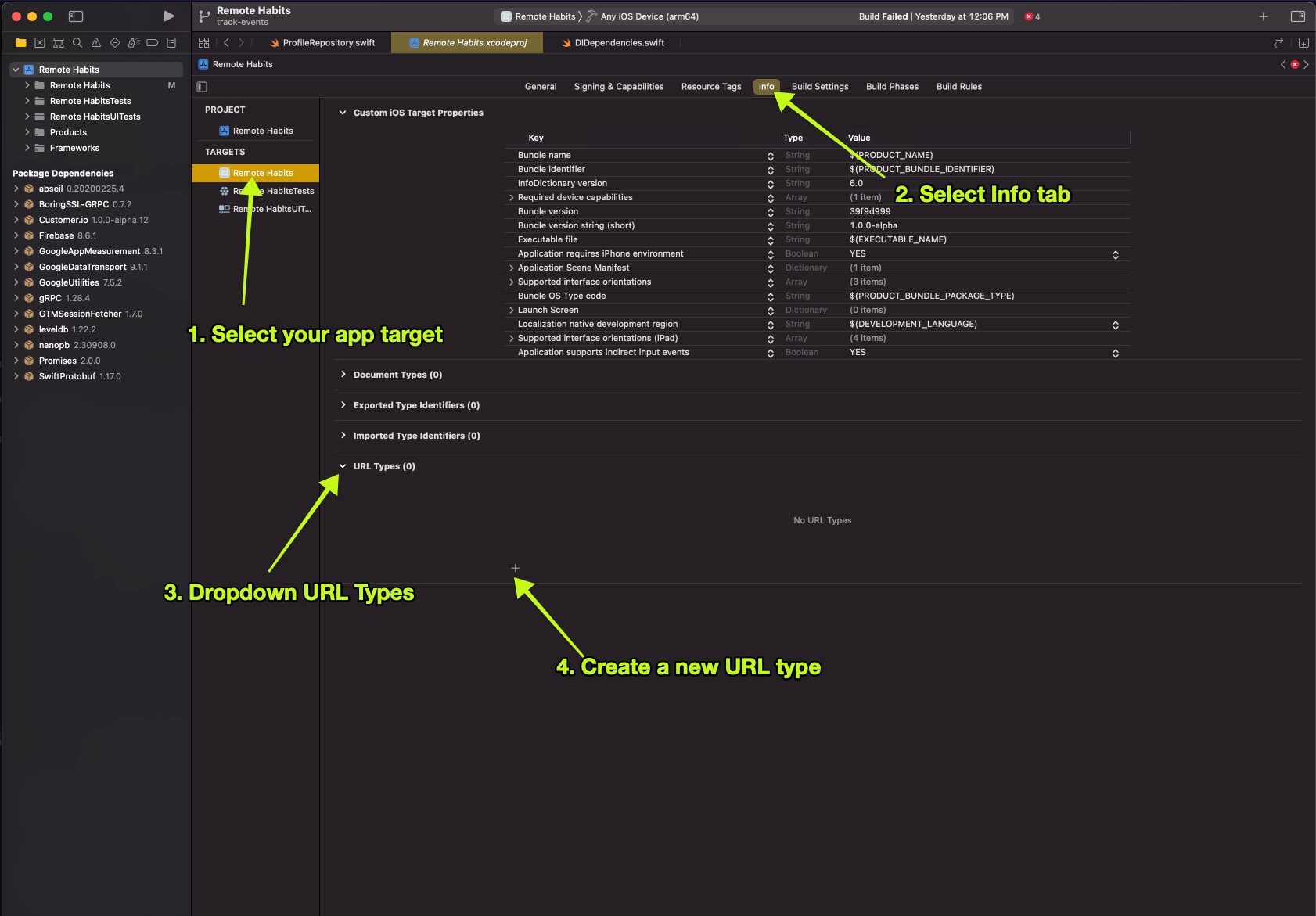 visual of the typed instructions in the sentence above to create a new URL type