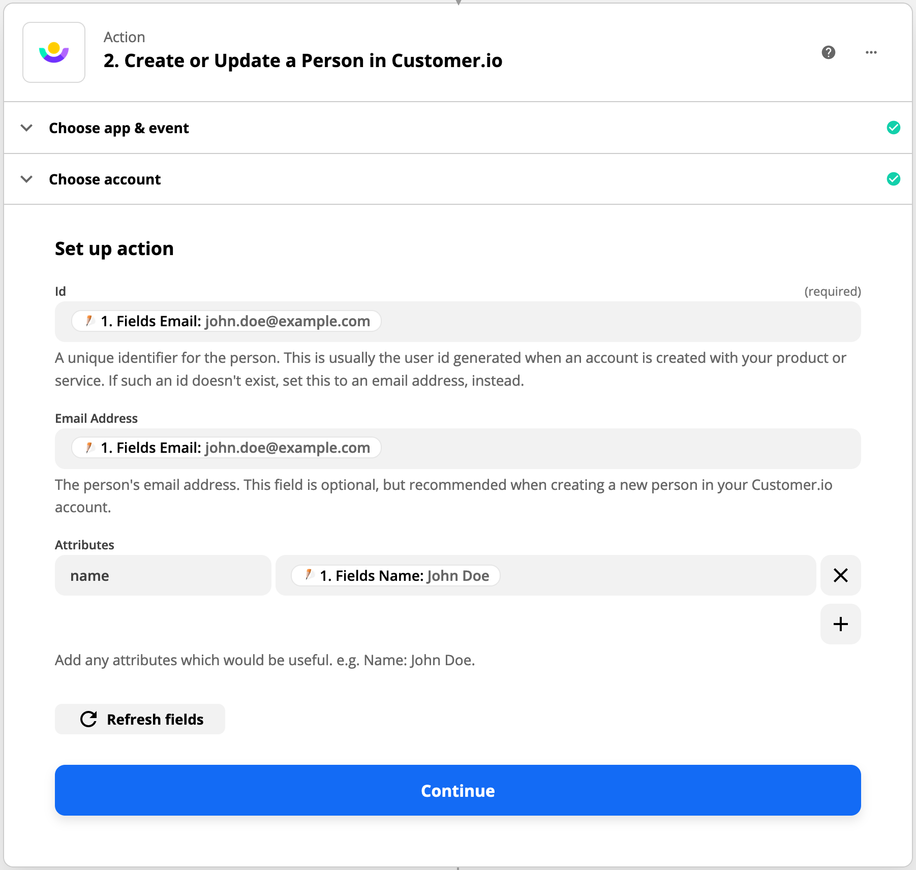 map form fields to attributes in customer.io